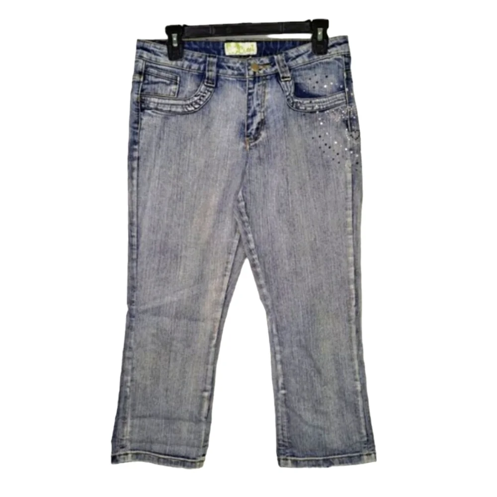 Crest Capris Rhinestone Sparkle Embellished Denim size 9/10 - Picture 2 of 8